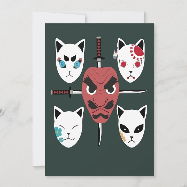 Invitación Máscaras de la guerrera Katana Samurai (Anverso)