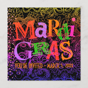 Invitación Máscaras de Mardi Gras Tipografía Colorida Cuadrad