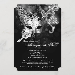 Invitación Máscaras de mariposa plateada disfraz Halloween