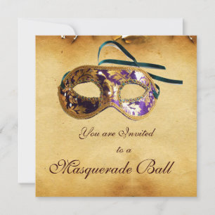 Invitación MÁSCARAS DE MÁSCARA DE MARDI GRAS Clase Pergamino
