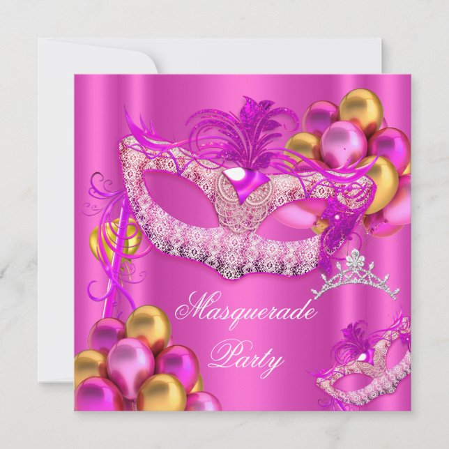 Invitación Máscaras de Máscara Rosa Cumpleaños (Anverso)