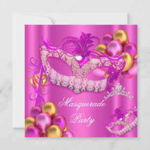 Invitación Máscaras de Máscara Rosa Cumpleaños