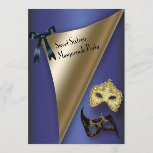 Invitación Máscaras de Oro Purpura Dulces Dieciséis Mascarada