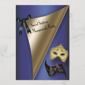 Invitación Máscaras de Oro Purpura Dulces Dieciséis Mascarada
