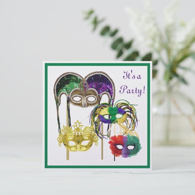 Invitación Máscaras Mardi Gras 1 (Anverso de pie)