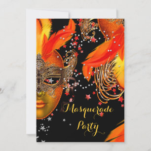 Invitación Máscaras para Fiesta de Disfraces Amarillo Naranja