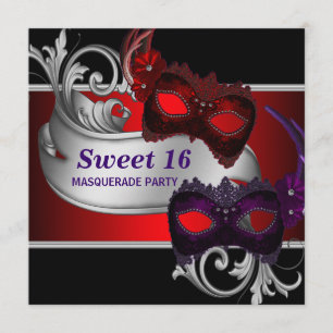 Invitación Máscaras Rojas Fiesta de Cumpleaños Disfrazada Swe