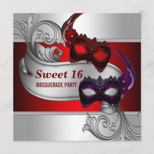 Invitación Máscaras Rojas Fiesta de Cumpleaños Disfrazada Swe
