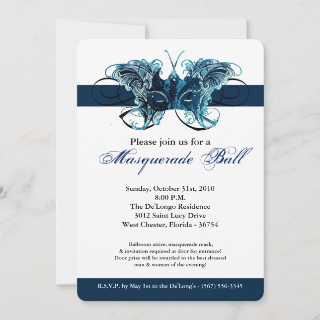 Invitación Mascarera azul disfraz disfraz Halloween (Anverso)