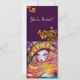 Invitación MASCARILLA AMARILLA, FIESTA DE MARDI GRAS negro mo
