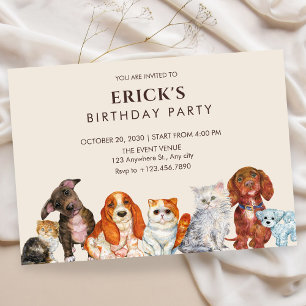 Invitación Mascota adorable, cumpleaños de perro y gato 