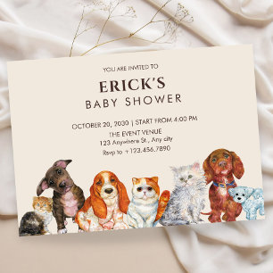 Invitación Mascota adorable, ducha de bebé para perro y gato