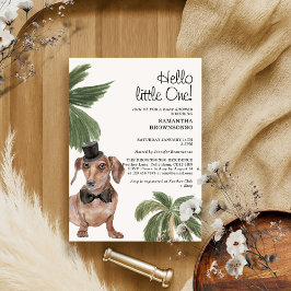 Invitación Mascota Baby Shower Boy Rustic Palm Dachshund Perr