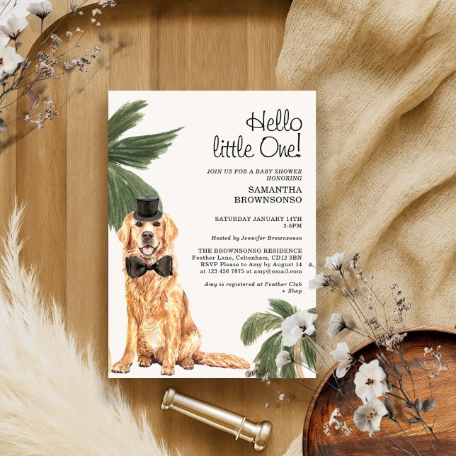 Invitación Mascota Baby Shower Tropic Palm Golden Retriever D (Subido por el creador)