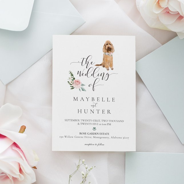 Invitación Mascota de acuarela Perro Rosa floral (Watercolor Pet Dog Floral Rose Invitation)