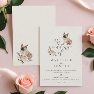 Invitación Mascota de Bulldog francés acuarela y rosa rosa fl