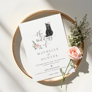 Invitación Mascota de color de agua de gato negro Boda rosa r