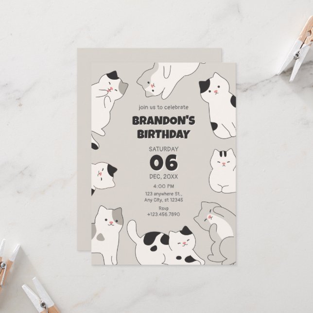 Invitación Mascota de gatos cortos (Anverso/Reverso In Situ)