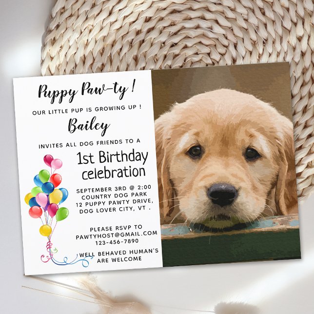 Invitación Mascota De Papúa Pawty Foto Fiesta De Cumpleaños D (Subido por el creador)