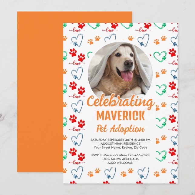 Invitación Mascota de perro personalizable Fiesta de adopción (Anverso / Reverso)