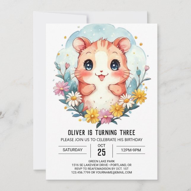Invitación Mascota Editable Hamster Cumpleaños (Anverso)