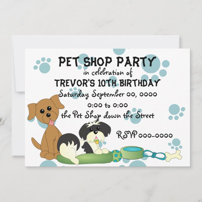 Invitación Mascota Fiesta de Tienda (Anverso)