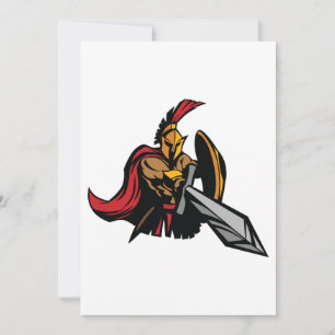 Invitación Mascota Guerrero Espartano Rojo y Dorado Negrita