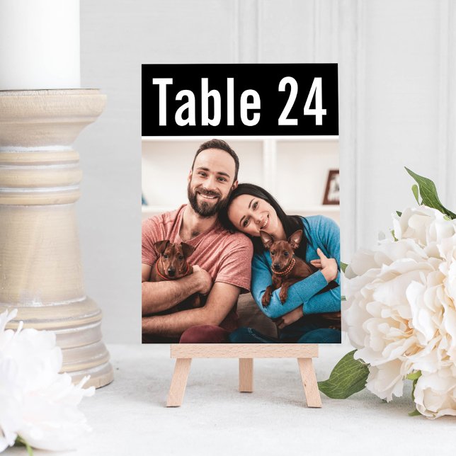 Invitación Mascota negro moderno Boda de foto número de tabla (Subido por el creador)