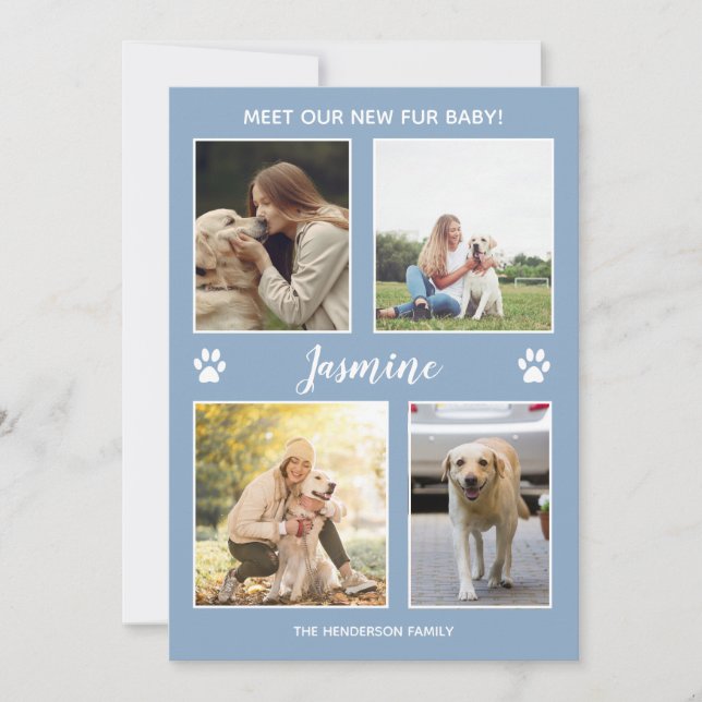 Invitación mascota Nuevo Fur Foto Dusty Blue (Anverso)