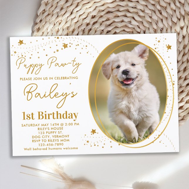 Invitación Mascota personalizado Foto Oro Estrellas Perro Cac (Subido por el creador)