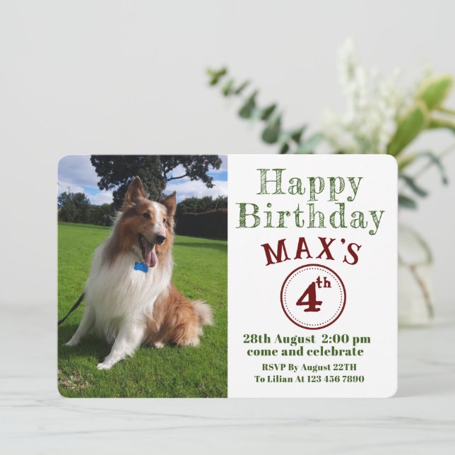 Invitación Mascota personalizado Foto Perro cachorro Cumpleañ (Anverso de pie)
