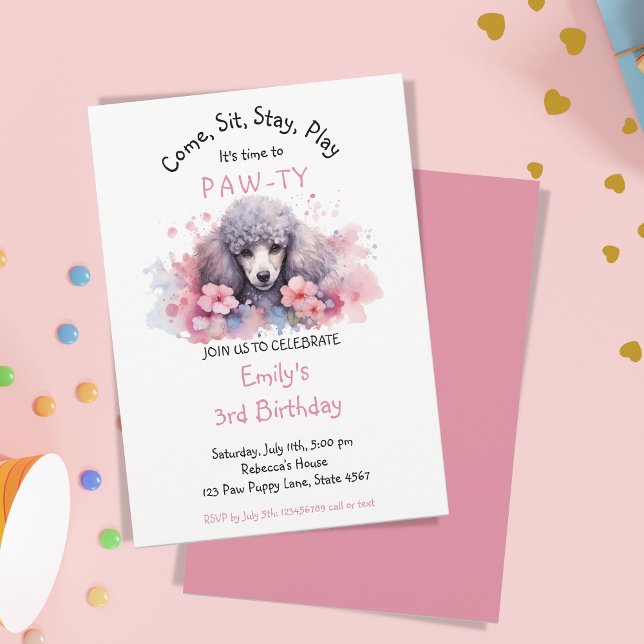 Invitación Mascota Puppy Poodle Dog Birthday Pawty (Subido por el creador)