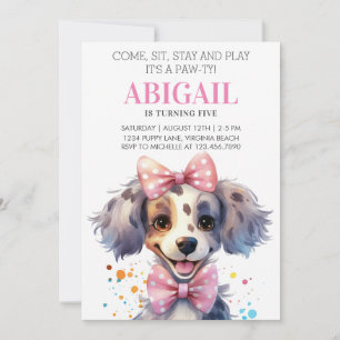 Invitación Mascota Rosa de Perro con Cachorro Cute Paw ty Fie