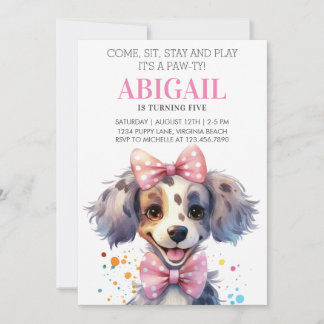 Invitación Mascota Rosa de Perro con Cachorro Cute Paw ty Fie