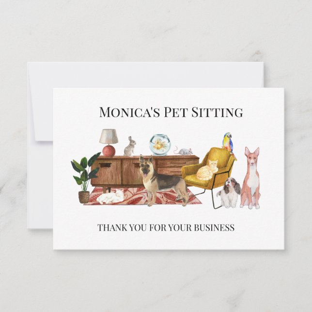 Invitación Mascota Sitting Dog Cat Entrenamiento Gracias Tarj (Anverso)