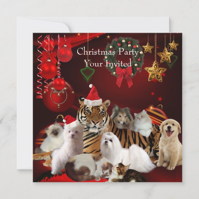 Invitación Mascotas Navidades Fiesta Navidad Perros gatos de  (Anverso)