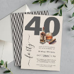 Invitación Masculina de Whiskey y Cigars 40. Fiesta de cumple<br><div class="desc">Una invitación masculina a la fiesta de cumpleaños número 40 para preparar a sus invitados para un fiesta memorable, este diseño personalizado incluye letras atrevidas con los 40 años y un guión escrito a mano que explica cuarenta por un lado. Una botella de whisky, un vaso vertido y un gráfico...</div>