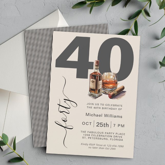 Invitación Masculina de Whiskey y Cigars 40. Fiesta de cumple (Available as printed and paperless digital download!)