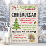 Invitación Mashup de la fiesta de Navidad en Chrismukkah<br><div class="desc">Navidades de la celebración y Hanukkah con esta divertida invitación de la Fiesta de la Fiesta de Chrismukkah. Presenta un árbol de navidad,  menorah y dreidel con divertida tipografía sobre un fondo antiguo y ondulado.</div>