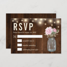 Invitación Mason floral rustica de madera rosa peonía | Tarje