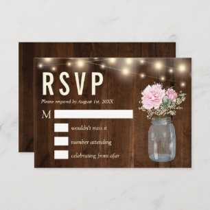 Invitación Mason floral rustica de madera rosa peonía   Tarje