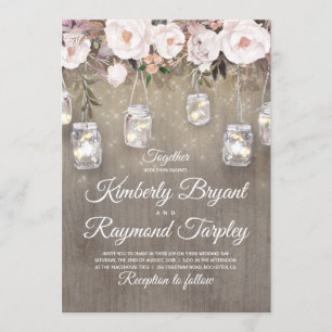 Invitación Mason Jar alude a Boda de floral y ruidoso