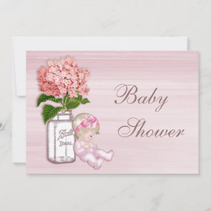 Invitación Mason Jar, Baby Girl, Pink Hydrangea Baby Shower