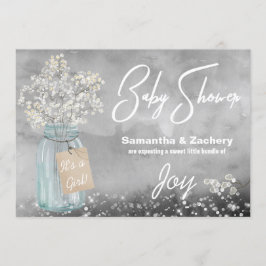 Invitación *~* Mason Jar Baby's Breath Rustic Baby Shower