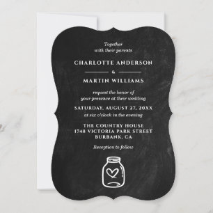 Invitación Mason Jar Black Chalkboard Rustic Country Wedding