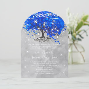 Invitación Mason Jar Blue Heart Leaf Tree Gray Watercolor