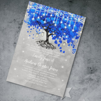 Invitación Mason Jar Blue Heart Leaf Tree Gray Watercolor
