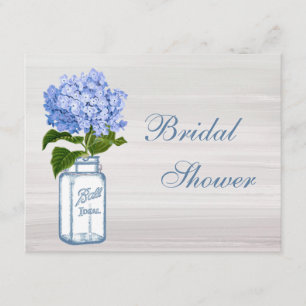 Invitación Mason Jar & Blue Hydrangea Ducha gris de novia