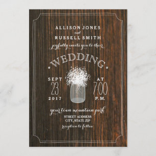Invitación Mason Jar Boda de Barn Wood & Baby's Breath