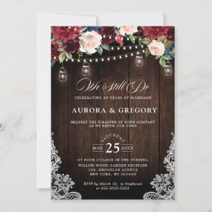 Invitación Mason Jar Boda Invi, floral de borgoña de madera r